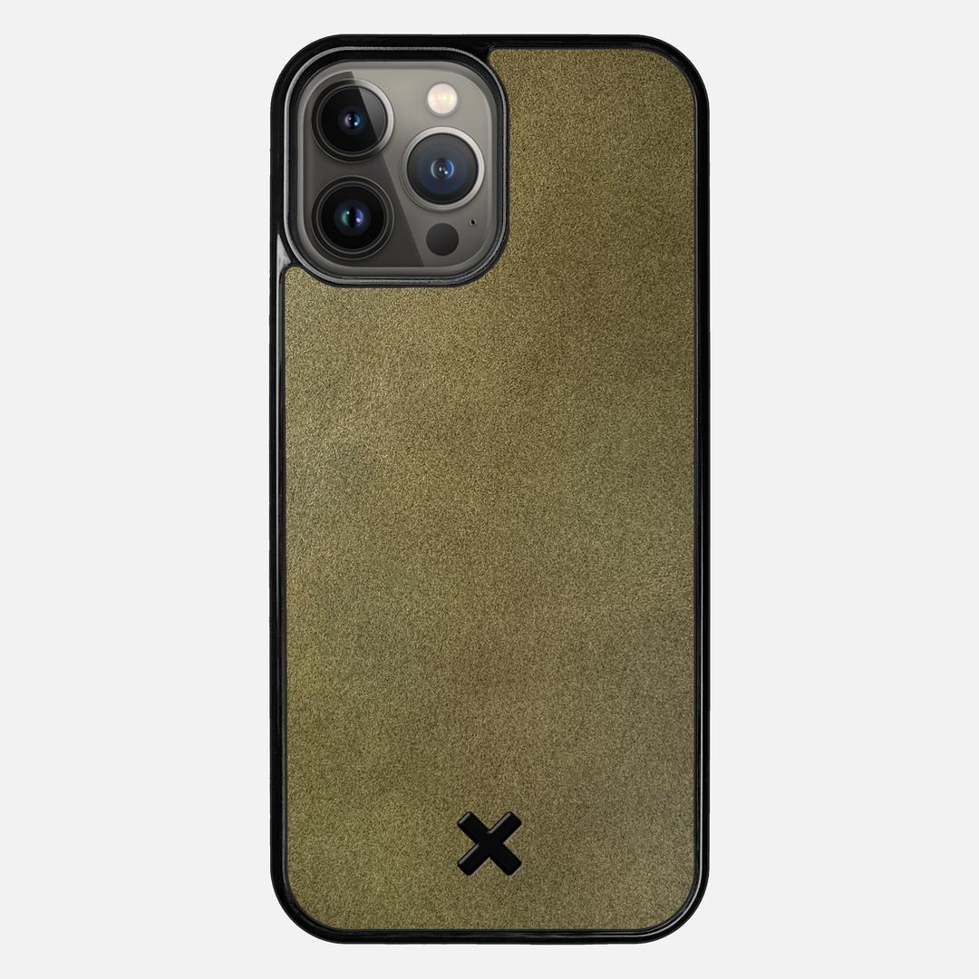Olive Leather Case for the Apple iPhone 13 Pro Max featuring a Genuine Leather backer with the Keyway X Mark#Phone Model_iPhone 13 Pro Max