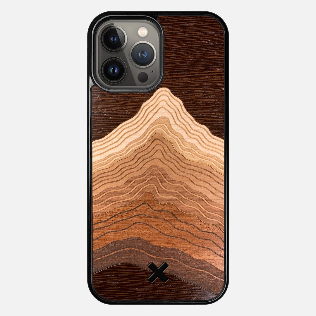 Summit Case for the Apple iPhone 13 Pro Max featuring a mountain of Wenge, Maple, Cherry, and Sapele Wood backer with the Keyway X Mark#Phone Model_iPhone 13 Pro Max