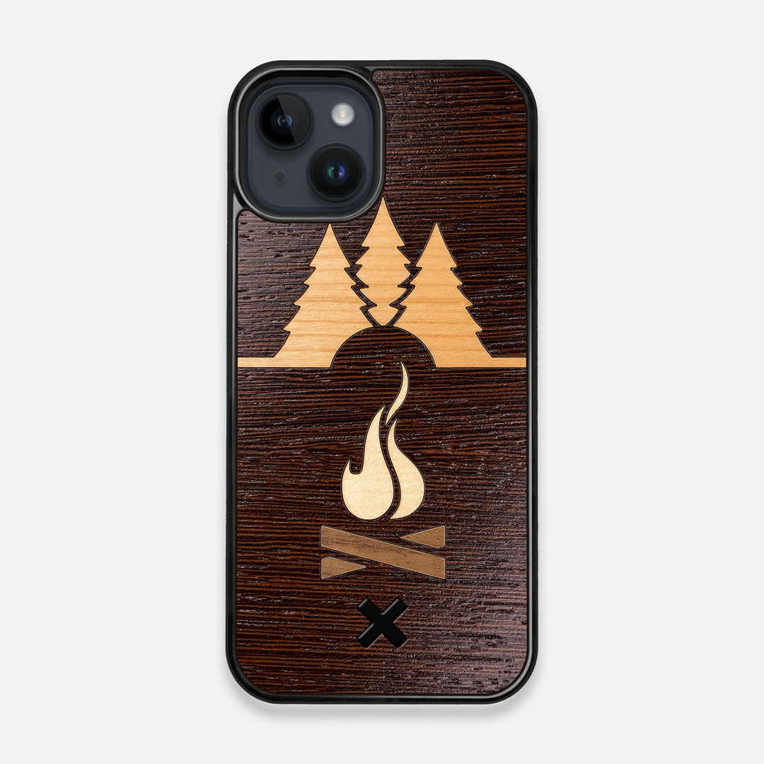 Front view of the Nomad Campsite Wood iPhone 14 MagSafe Case by Keyway Designs