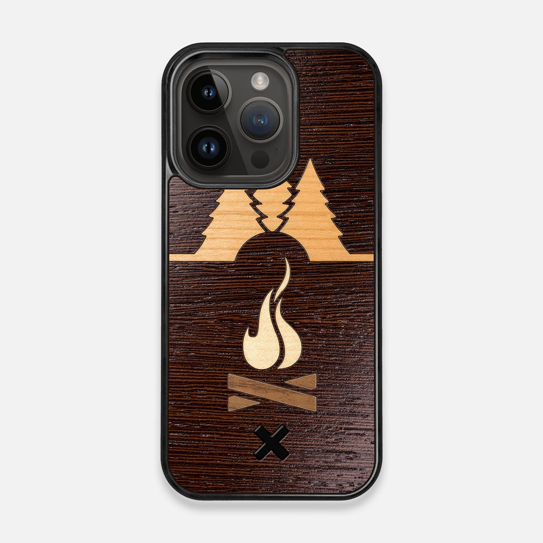 Front view of the Nomad Campsite Wood iPhone 14 Pro MagSafe Case by Keyway Designs