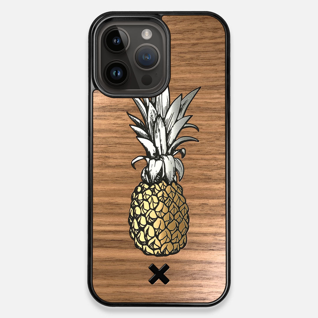 Front view of the Pineapple Walnut Wood iPhone 14 Pro Max MagSafe Case by Keyway Designs