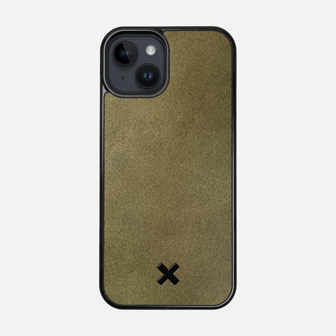 Olive Leather Case for the Apple iPhone 14 featuring a Genuine Leather backer with the Keyway X Mark#Phone Model_iPhone 14