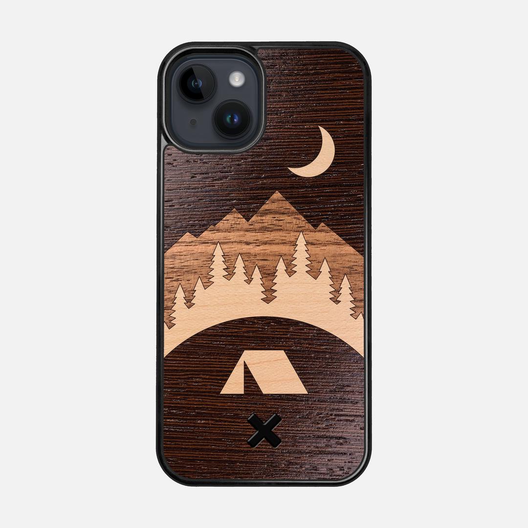 Woodland Case for the Apple iPhone 14 featuring a Wenge, Maple, and Walnut Wood backer with the Keyway X Mark#Phone Model_iPhone 14