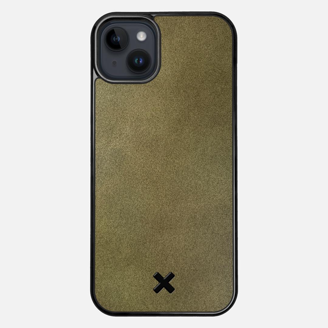 Olive Leather Case for the Apple iPhone 14 Plus featuring a Genuine Leather backer with the Keyway X Mark#Phone Model_iPhone 14 Plus