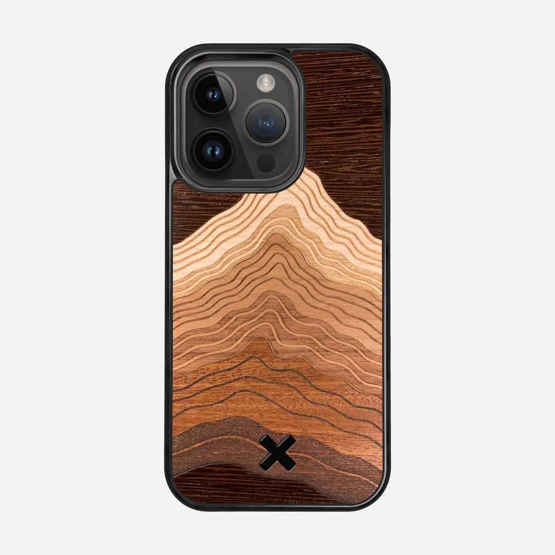 Summit Case for the Apple iPhone 14 Pro featuring a mountain of Wenge, Maple, Cherry, and Sapele Wood backer with the Keyway X Mark#Phone Model_iPhone 14 Pro