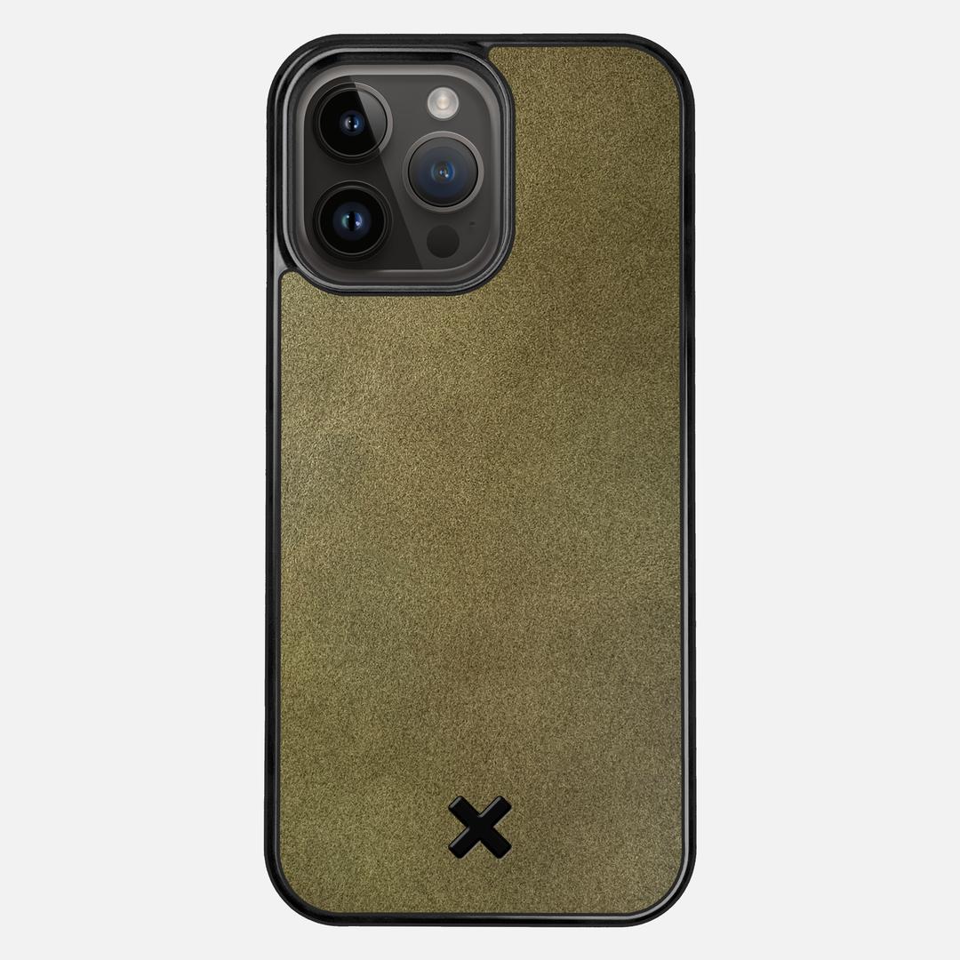 Olive Leather Case for the Apple iPhone 14 Pro Max featuring a Genuine Leather backer with the Keyway X Mark#Phone Model_iPhone 14 Pro Max