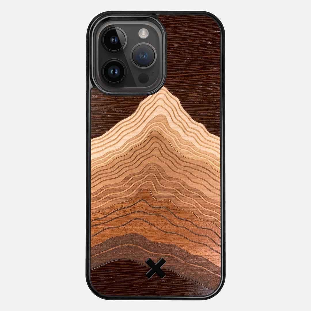 Summit Case for the Apple iPhone 14 Pro Max featuring a mountain of Wenge, Maple, Cherry, and Sapele Wood backer with the Keyway X Mark#Phone Model_iPhone 14 Pro Max