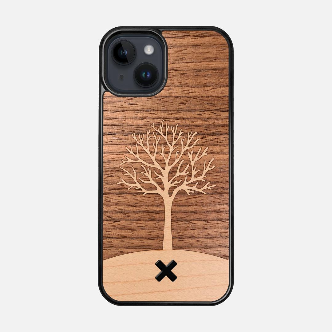 Tree of Life Case for the Apple iPhone 15 featuring a Maple and Walnut Wood backer with the Keyway X Mark#Phone Model_iPhone 15