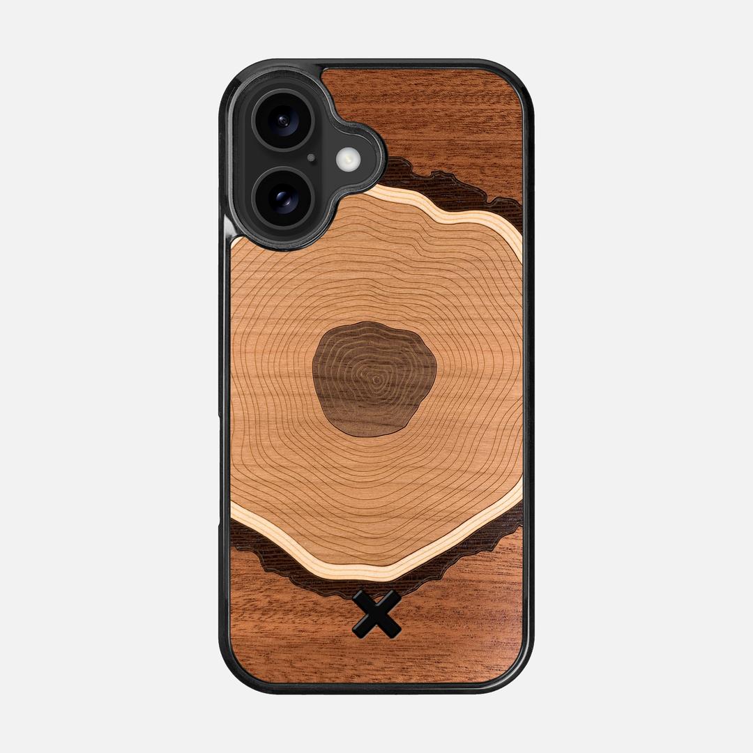 Arbor Case for the Apple iPhone 16 featuring a Sapele, Wenge, Maple, Cherry, and Walnut Wood backer with the Keyway X Mark#Phone Model_iPhone 16