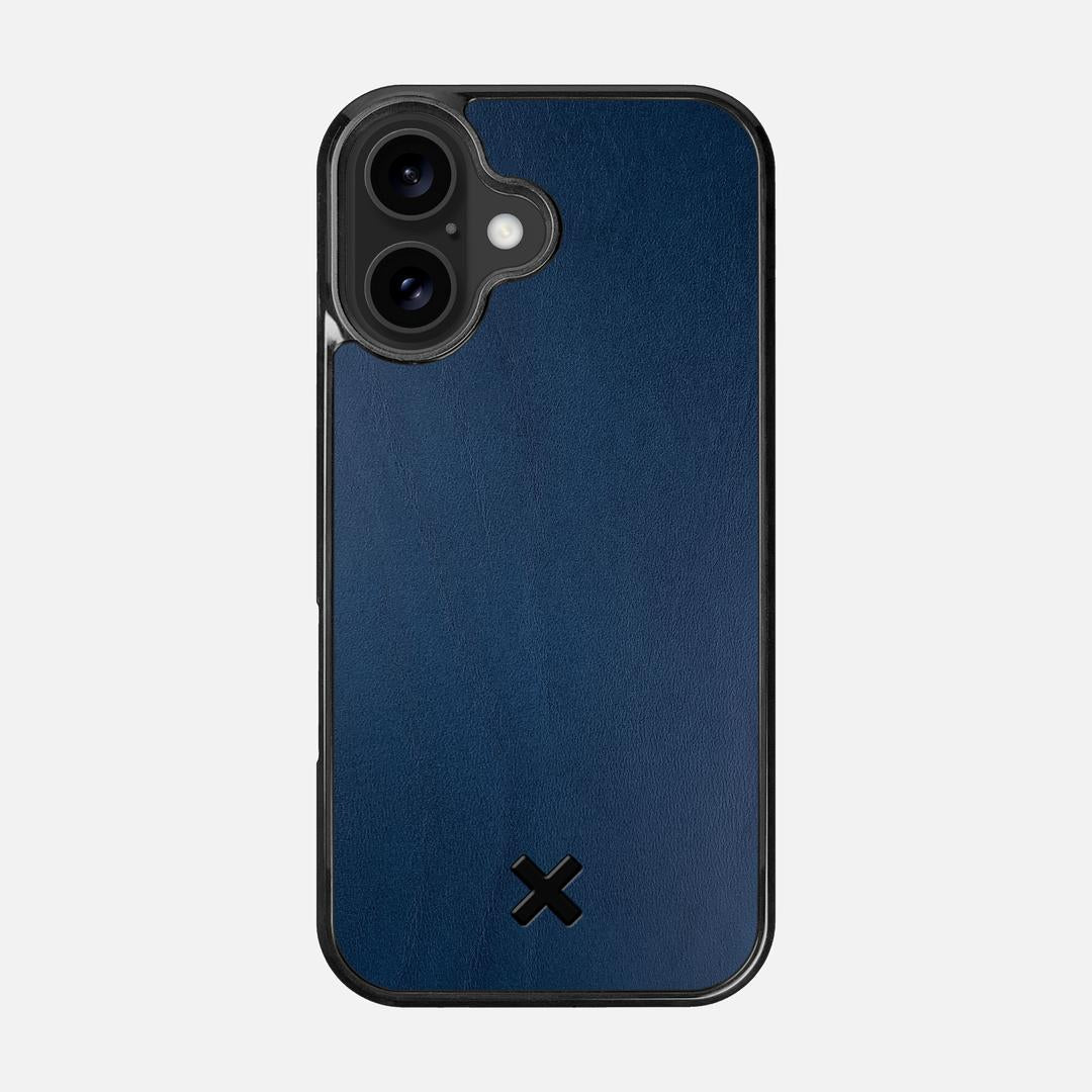 Midnight Leather Case for the Apple iPhone 16 featuring a Genuine Leather backer with the Keyway X Mark#Phone Model_iPhone 16
