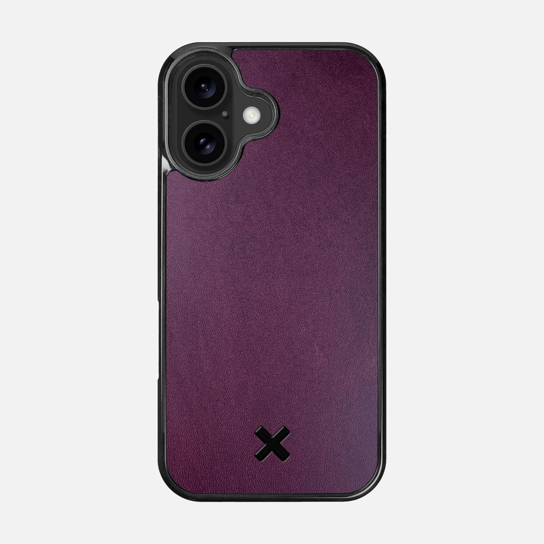 Plum Leather Case for the Apple iPhone 16 featuring a Genuine Leather backer with the Keyway X Mark#Phone Model_iPhone 16