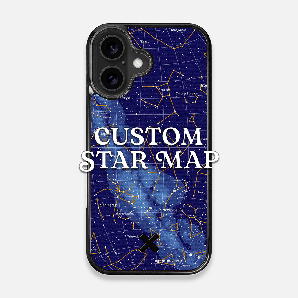 Front view of the Custom Star Map Printed Canvas iPhone 16 Case by Keyway Designs