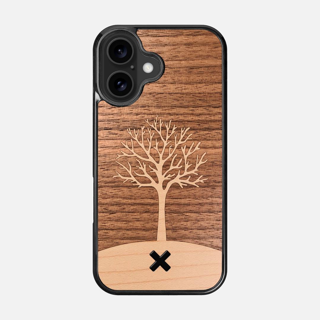 Tree of Life Case for the Apple iPhone 16 featuring a Maple and Walnut Wood backer with the Keyway X Mark#Phone Model_iPhone 16
