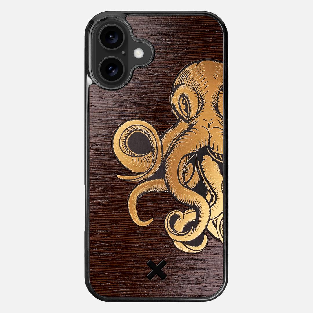 Kraken 2 Case for the Apple iPhone 16 Plus featuring an Engraved Gold and Wenge Wood backer with the Keyway X Mark#Phone Model_iPhone 16 Plus