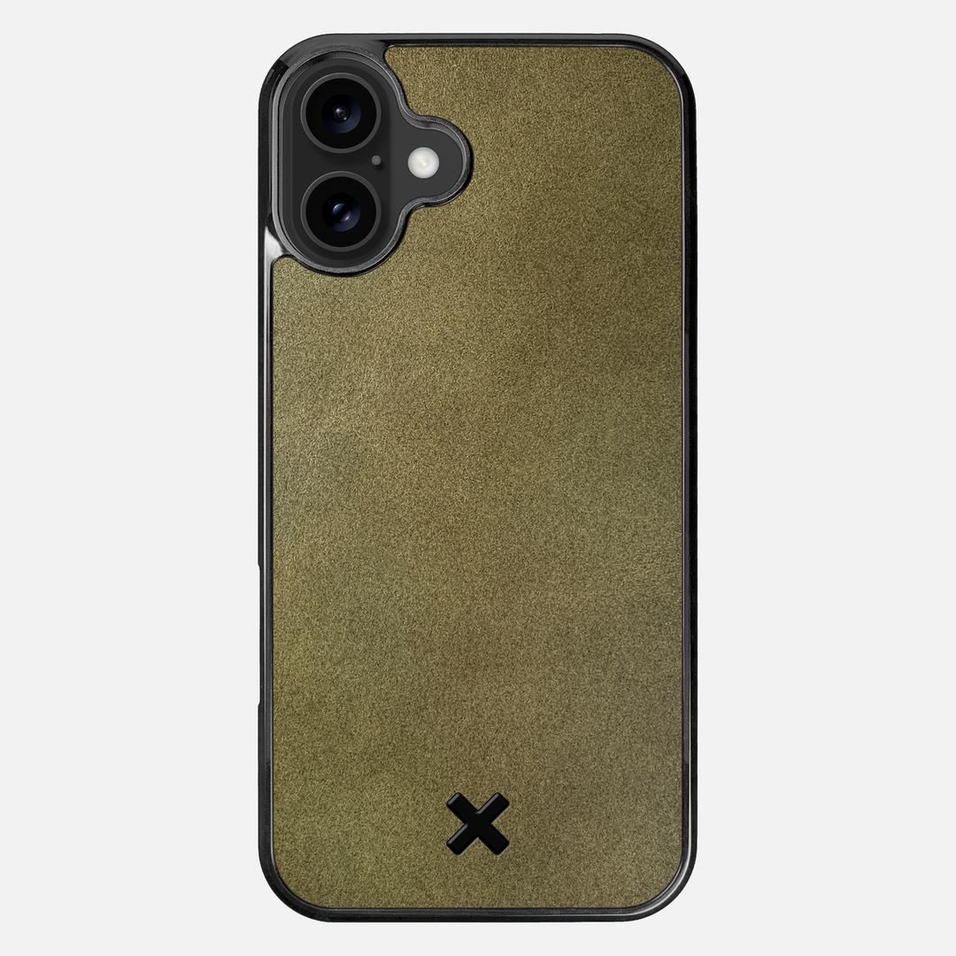Olive Leather Case for the Apple iPhone 16 Plus featuring a Genuine Leather backer with the Keyway X Mark#Phone Model_iPhone 16 Plus