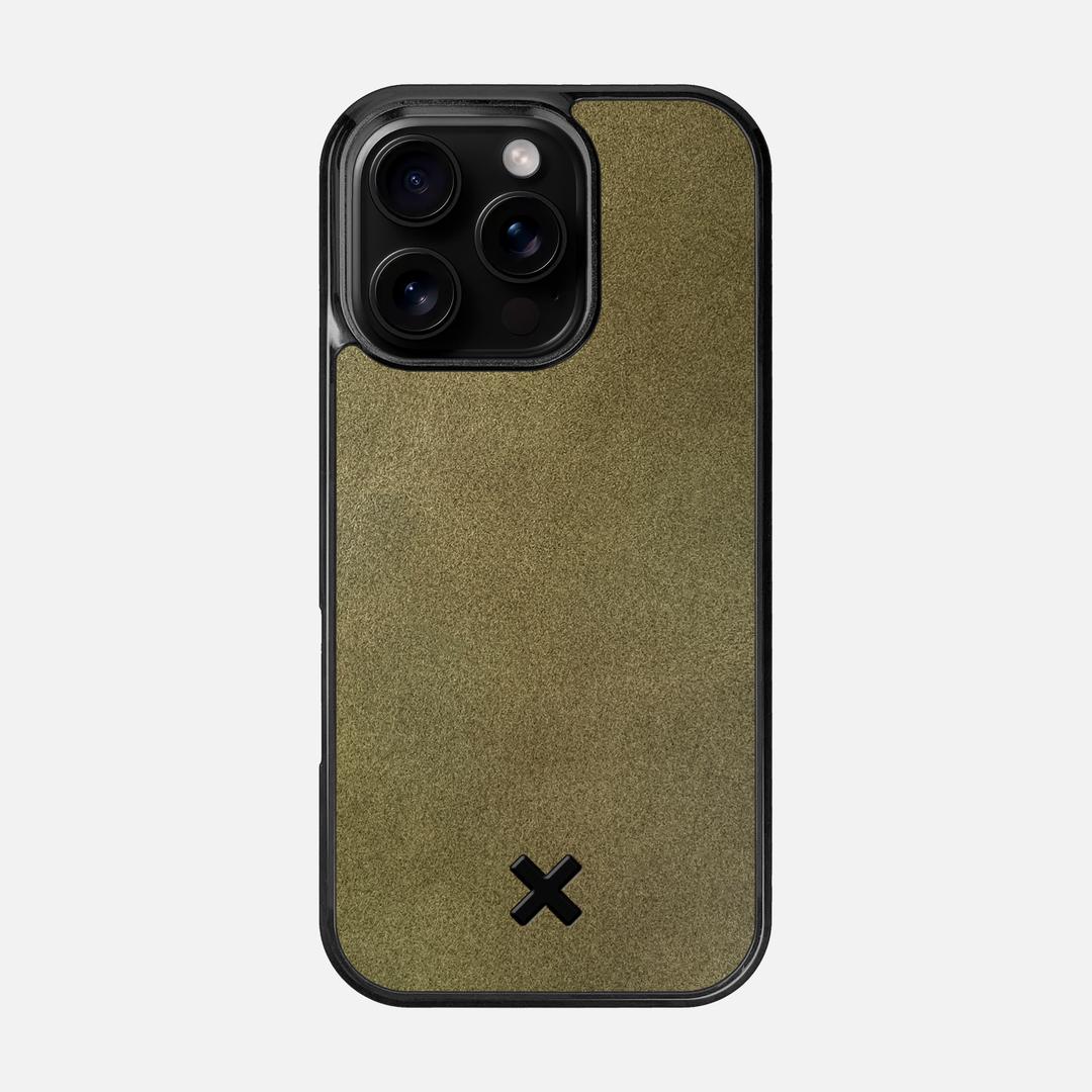 Olive Leather Case for the Apple iPhone 16 Pro featuring a Genuine Leather backer with the Keyway X Mark#Phone Model_iPhone 16 Pro