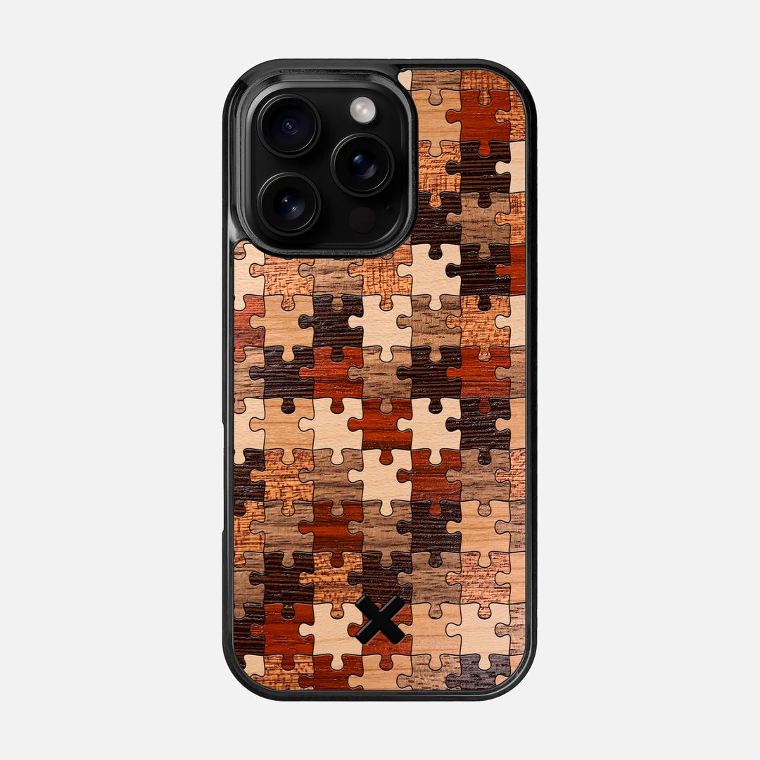 Puzzle Case for the Apple iPhone 16 Pro featuring a Wenge, Maple, Cherry, Sapele, Padauk, and Walnut Wood backer with the Keyway X Mark#Phone Model_iPhone 16 Pro
