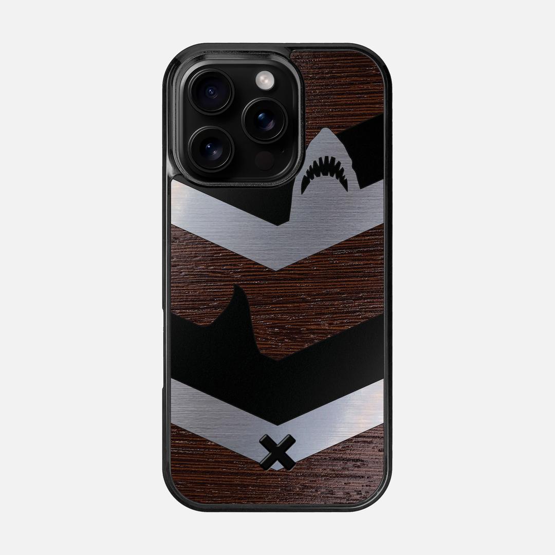 Shark Chevron Case for the Apple iPhone 16 Pro featuring an Engraved Silver and Wenge Wood backer with the Keyway X Mark#Phone Model_iPhone 16 Pro