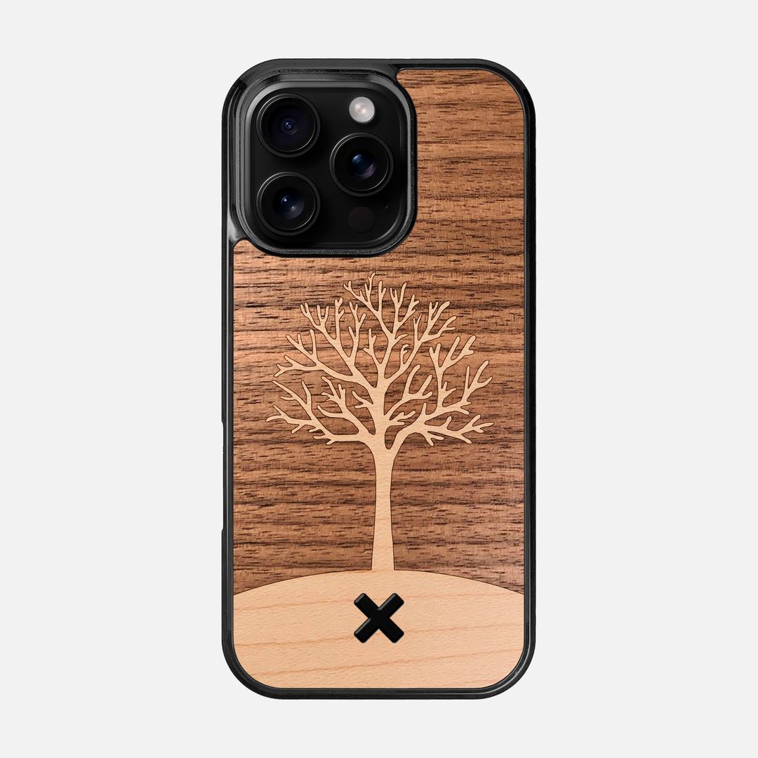 Tree of Life Case for the Apple iPhone 16 Pro featuring a Maple and Walnut Wood backer with the Keyway X Mark#Phone Model_iPhone 16 Pro