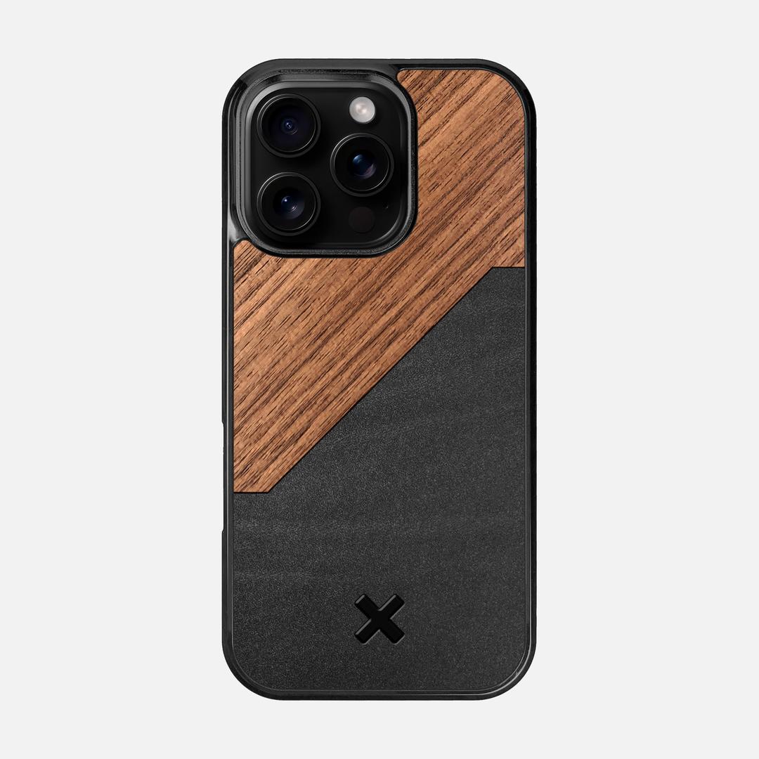 Walnut Rift Case for the Apple iPhone 16 Pro featuring a Genuine Leather and Walnut Wood backer with the Keyway X Mark#Phone Model_iPhone 16 Pro