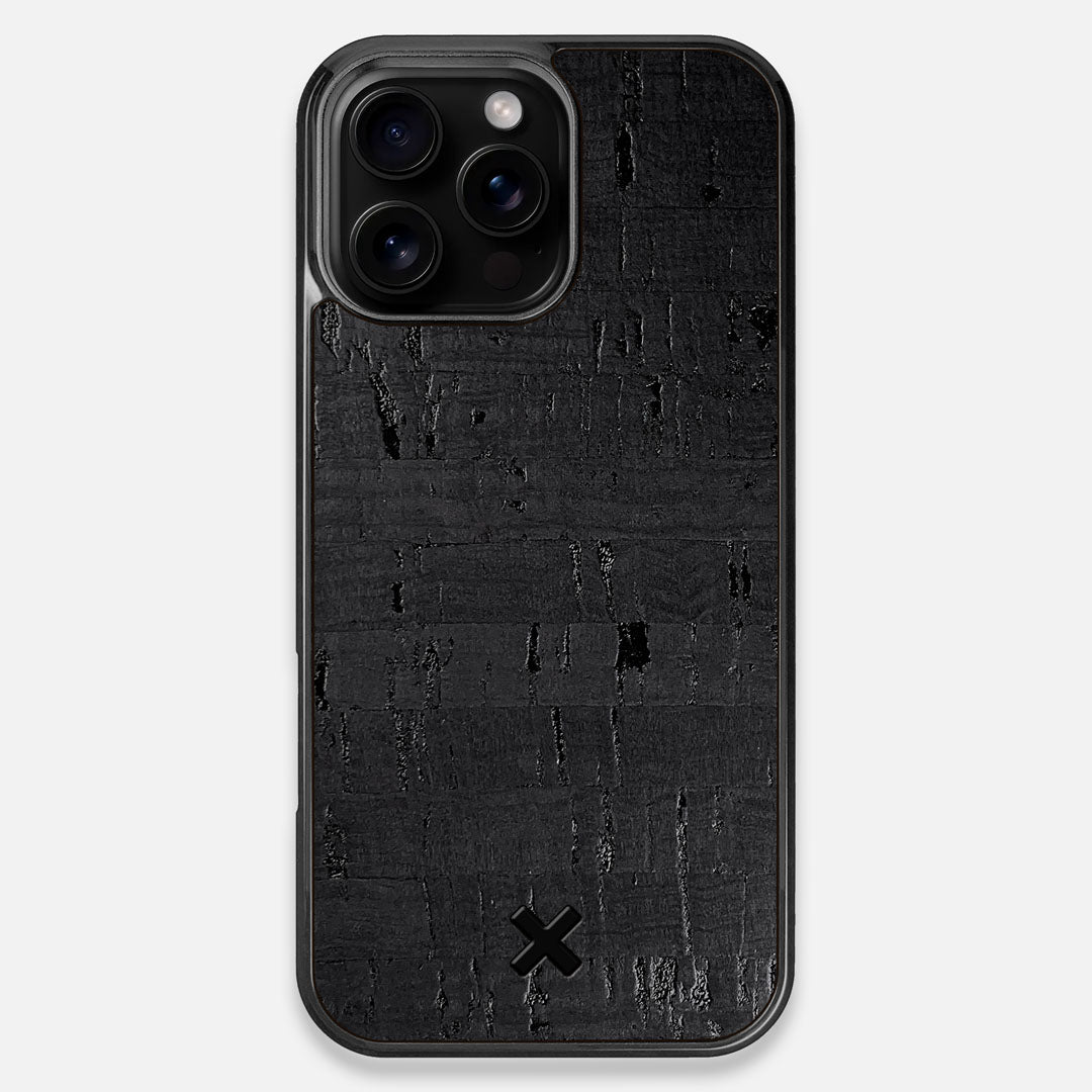 Front view of the dyed black natural cork iPhone 16 Pro Max MagSafe Case by Keyway Designs