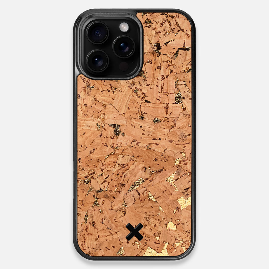 Front view of the gold fleck natural cork iPhone 16 Pro Max MagSafe Case by Keyway Designs