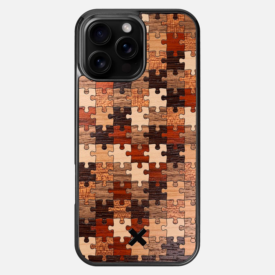 Puzzle Case for the Apple iPhone 16 Pro Max featuring a Wenge, Maple, Cherry, Sapele, Padauk, and Walnut Wood backer with the Keyway X Mark#Phone Model_iPhone 16 Pro Max