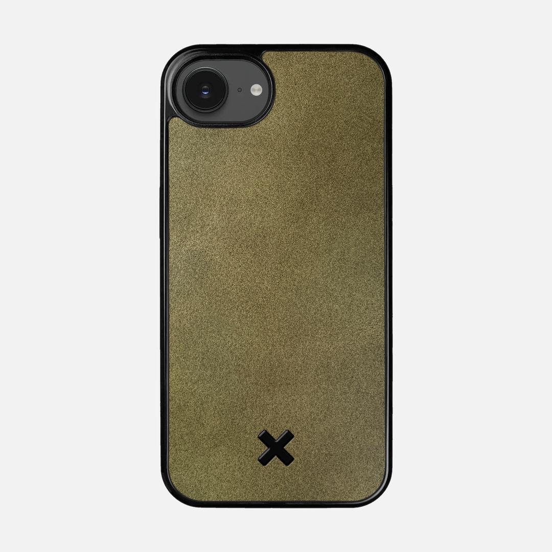 Olive Leather Case for the Apple iPhone 16e featuring a Genuine Leather backer with the Keyway X Mark#Phone Model_iPhone 16e