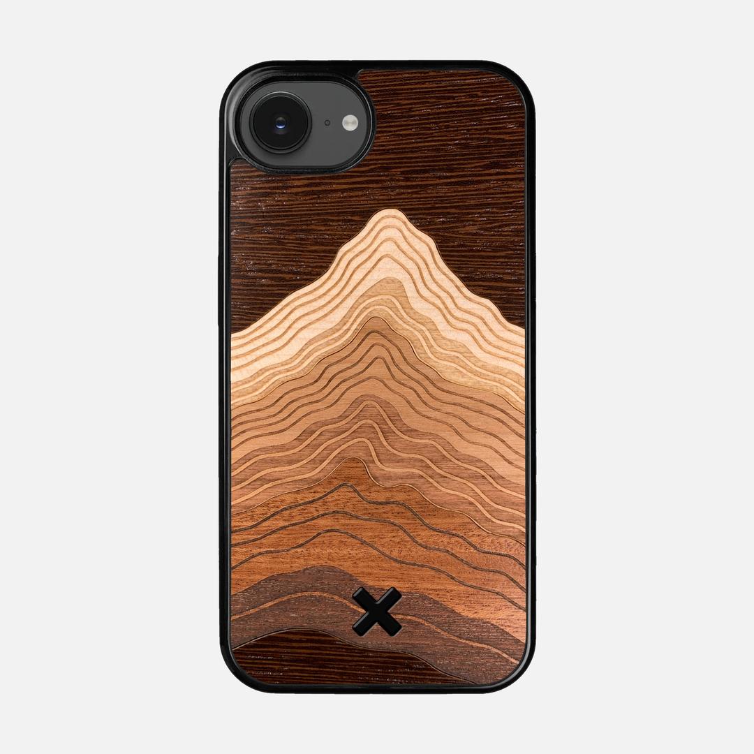 Summit Case for the Apple iPhone 16e featuring a mountain of Wenge, Maple, Cherry, and Sapele Wood backer with the Keyway X Mark#Phone Model_iPhone 16e