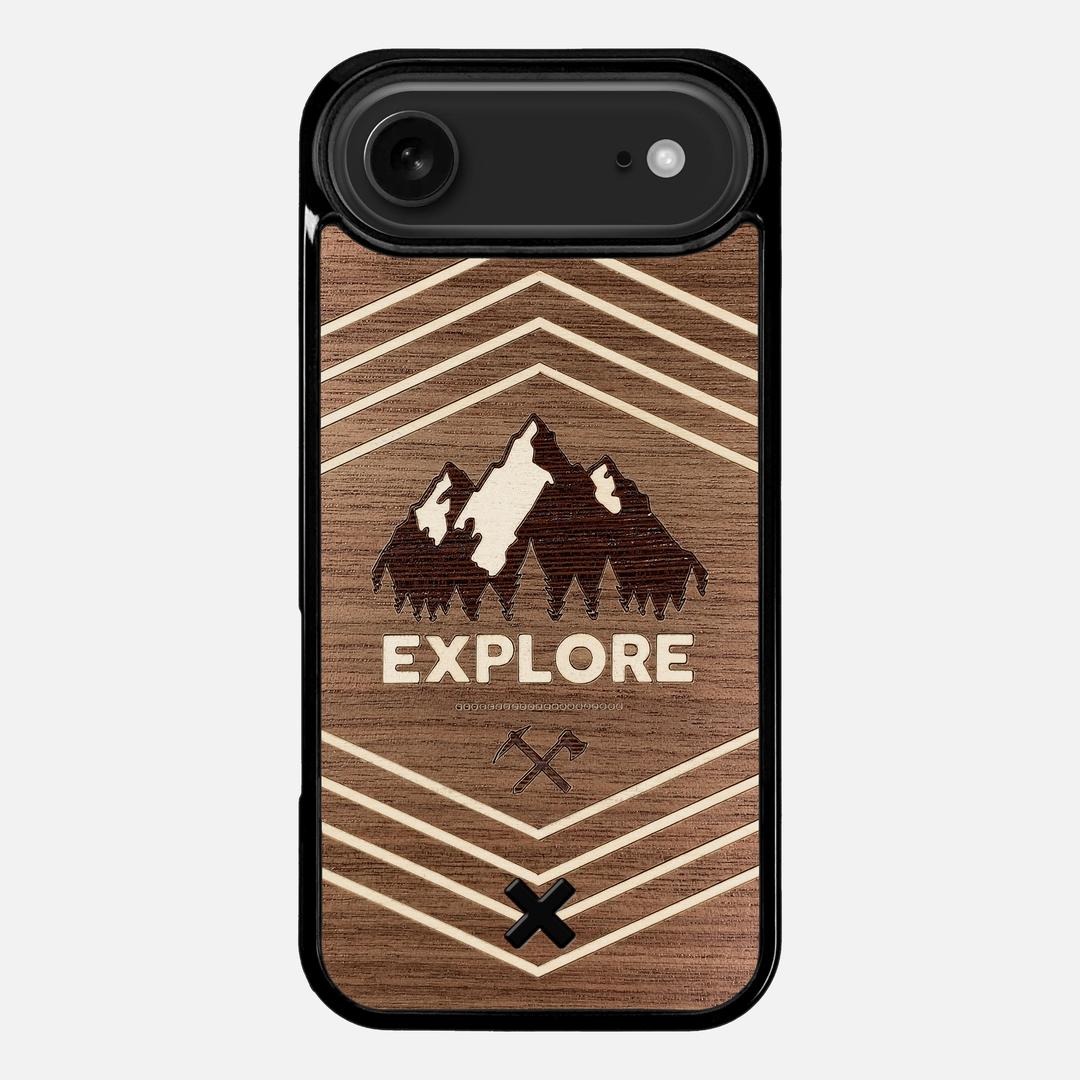 Explore Case for the Apple iPhone 17 Air featuring a Wenge and Maple Mountain Range inlay on a Walnut Wood backer with the Keyway X Mark#Phone Model_iPhone 17 Air