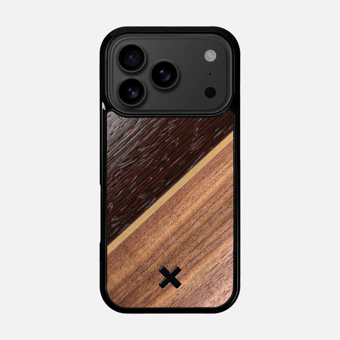 Alium Case for the Apple iPhone 17 Pro featuring a Wenge, Gold, and Walnut Wood backer with the Keyway X Mark#Phone Model_iPhone 17 Pro
