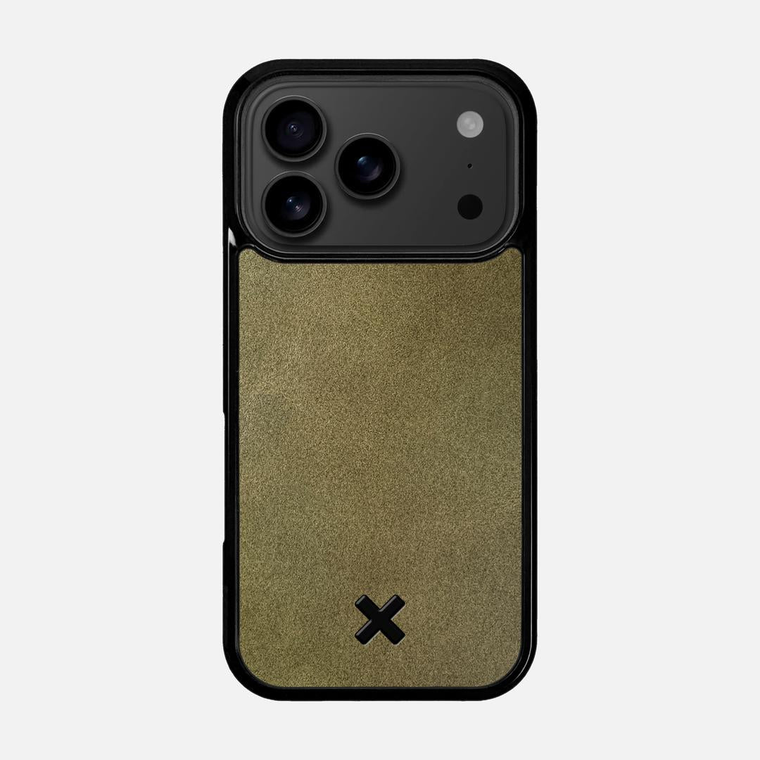 Olive Leather Case for the Apple iPhone 17 Pro featuring a Genuine Leather backer with the Keyway X Mark#Phone Model_iPhone 17 Pro