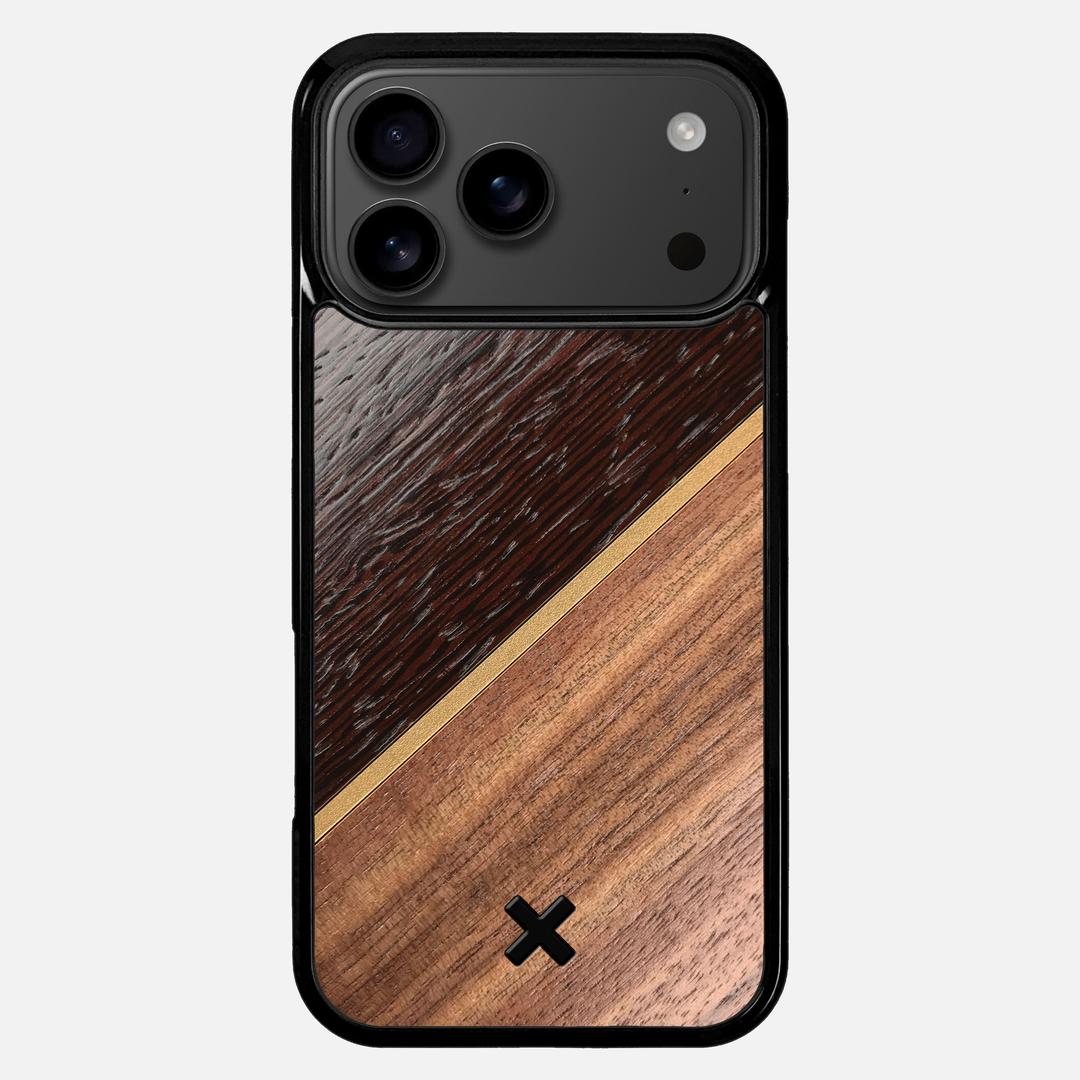 Alium Case for the Apple iPhone 17 Pro Max featuring a Wenge, Gold, and Walnut Wood backer with the Keyway X Mark#Phone Model_iPhone 17 Pro Max