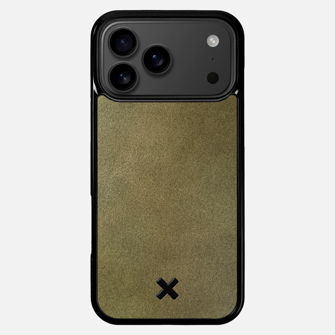 Olive Leather Case for the Apple iPhone 17 Pro Max featuring a Genuine Leather backer with the Keyway X Mark#Phone Model_iPhone 17 Pro Max