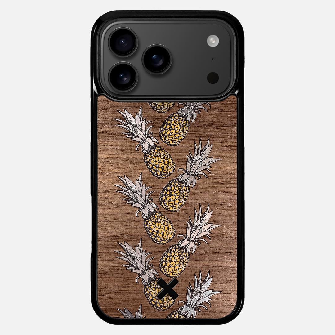 Pineapple Case for the Apple iPhone 17 Pro Max featuring a repeating gold and silver Pineapple inlay on a Walnut Wood backer with the Keyway X Mark#Phone Model_iPhone 17 Pro Max