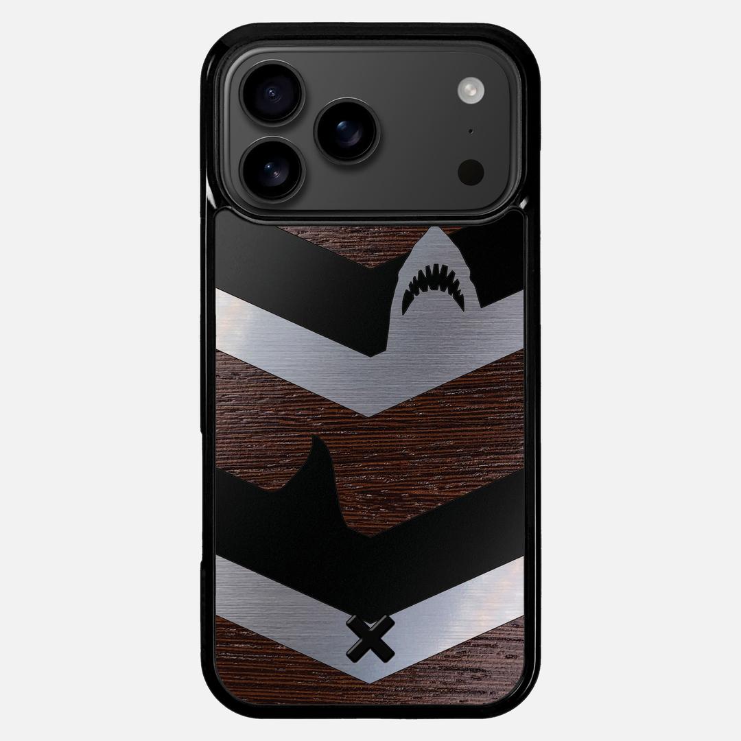 Shark Chevron Case for the Apple iPhone 17 Pro Max featuring an Engraved Silver and Wenge Wood backer with the Keyway X Mark#Phone Model_iPhone 17 Pro Max