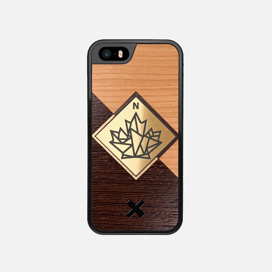 True North Case for the Apple iPhone 5 featuring an Engraved Gold, Cherry, and Wenge Wood backer with the Keyway X Mark#Phone Model_iPhone 5