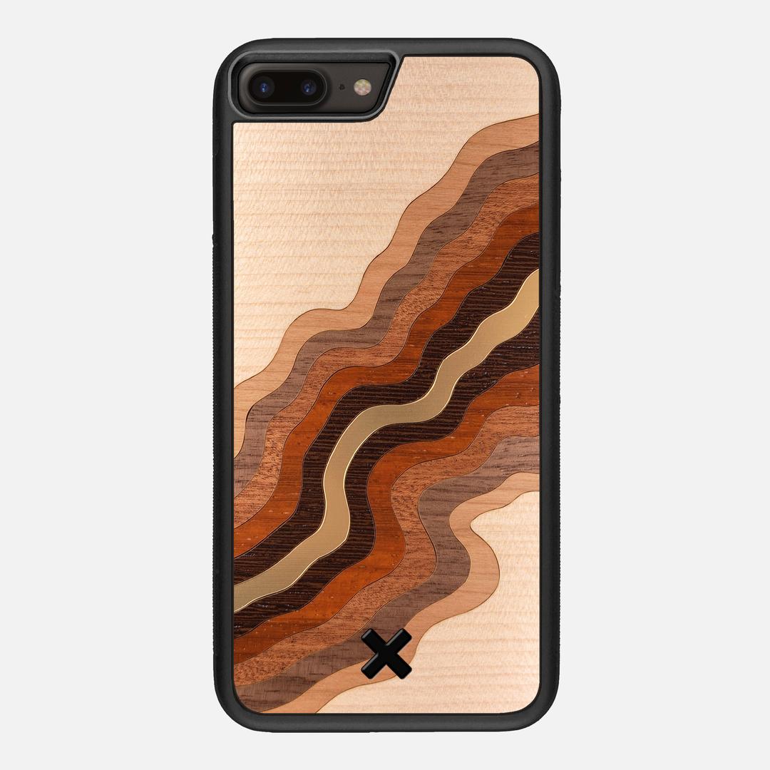 Canyon Case for the Apple iPhone 8 Plus featuring a flowing Gold, Maple, Cherry, Walnut, Sapele, Padauk, and Wenge Wood backer with the Keyway X Mark#Phone Model_iPhone 8 Plus