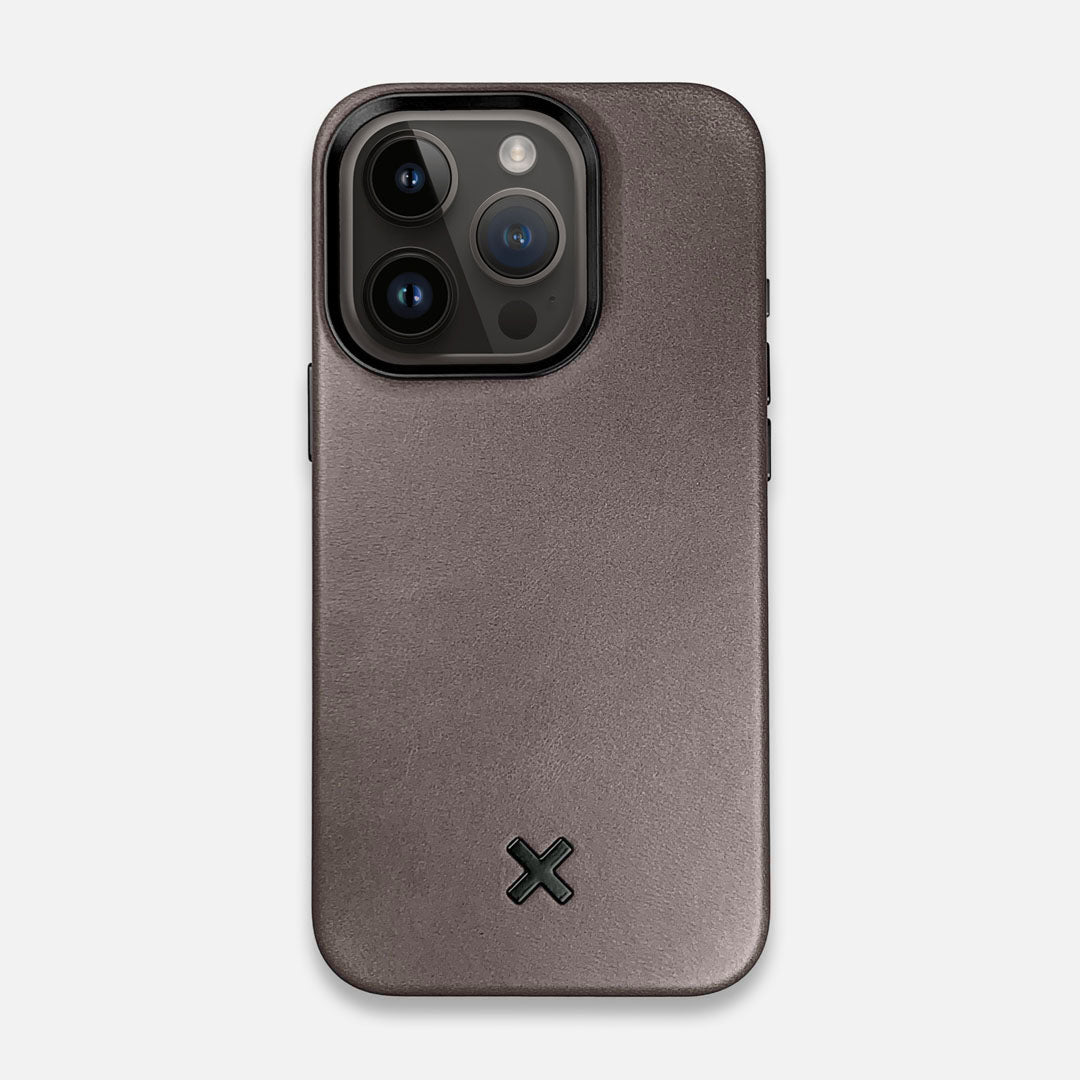 Keyway Leather MagSafe iPhone 15 Pro case in Slate Grey Leather