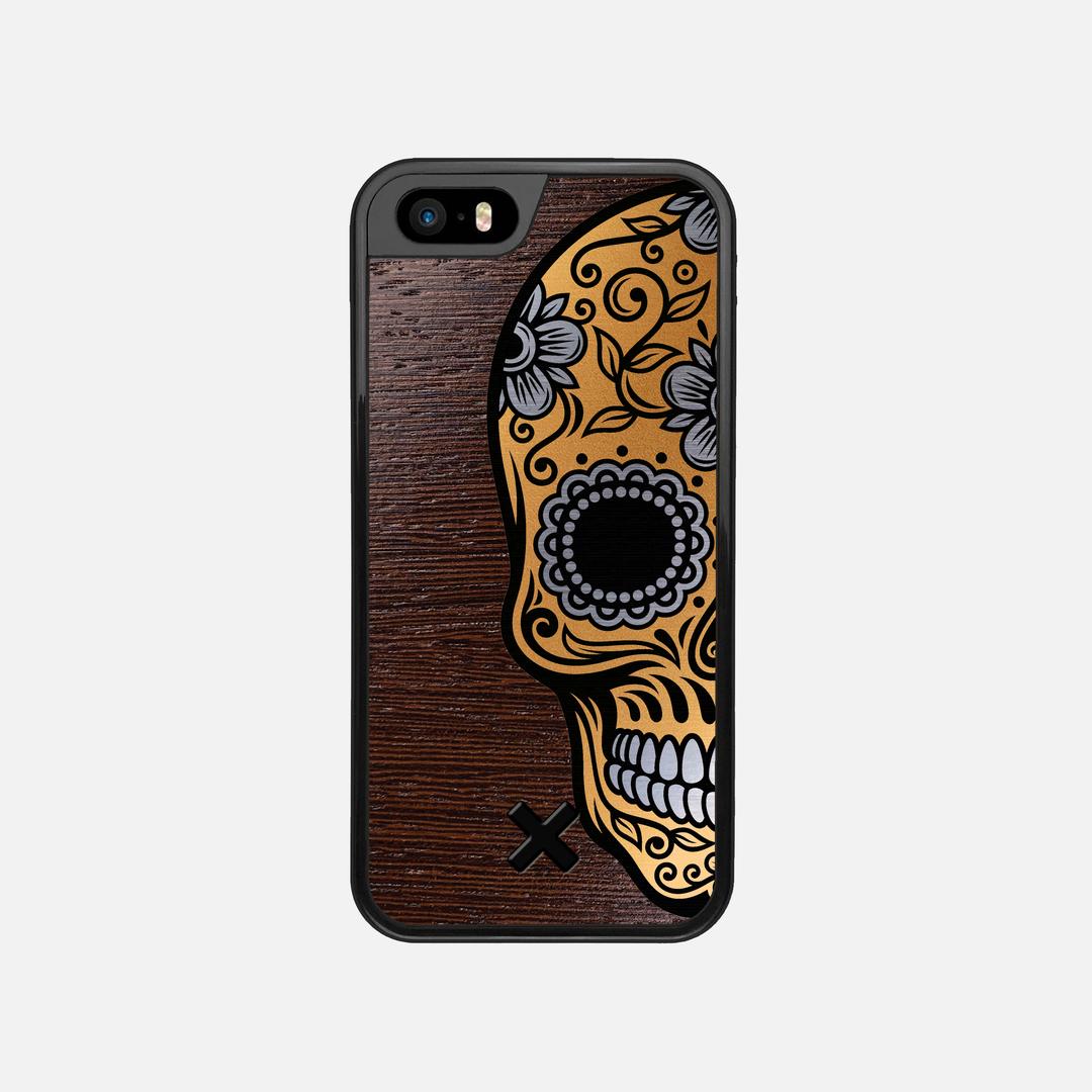 Calavera Case for the Apple iPhone SE (2016) featuring an Engraved Gold and Wenge Wood backer with the Keyway X Mark#Phone Model_iPhone SE (2016)