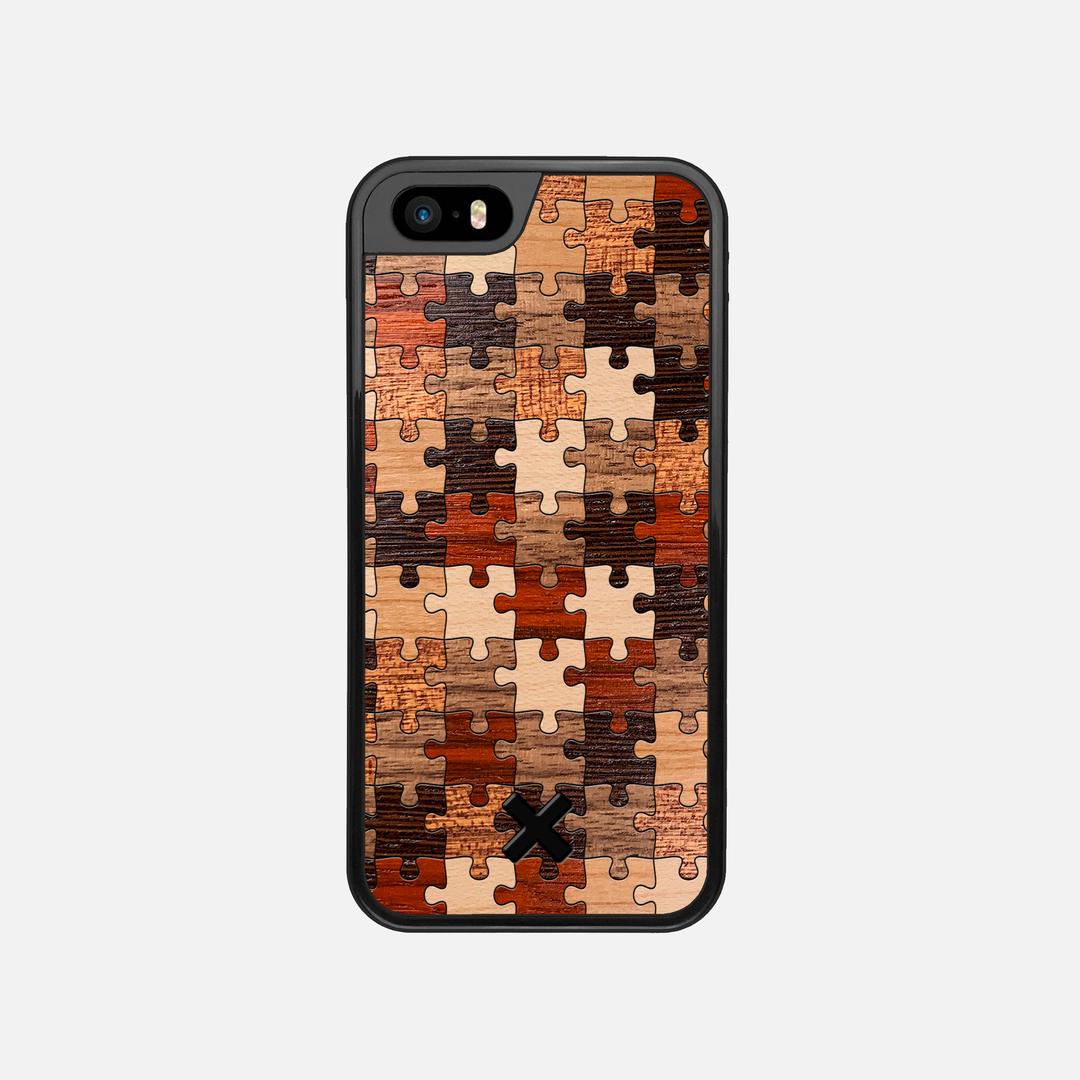 Puzzle Case for the Apple iPhone SE (2016) featuring a Wenge, Maple, Cherry, Sapele, Padauk, and Walnut Wood backer with the Keyway X Mark#Phone Model_iPhone SE (2016)