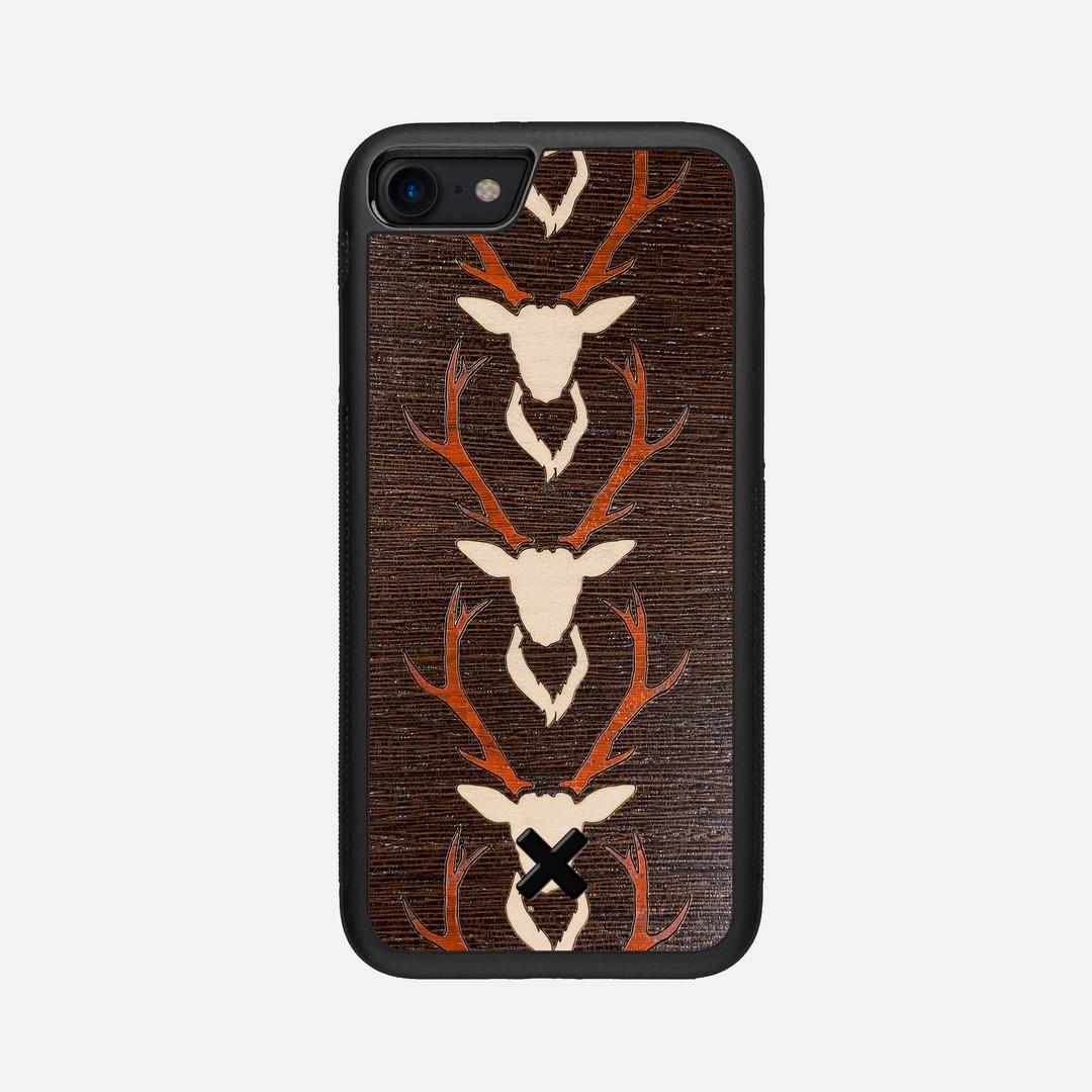 Stag Case for the Apple iPhone SE (2020) featuring a Maple & Padauk Deer Inlay on a Wenge Wood backer with the Keyway X Mark#Phone Model_iPhone SE (2020)