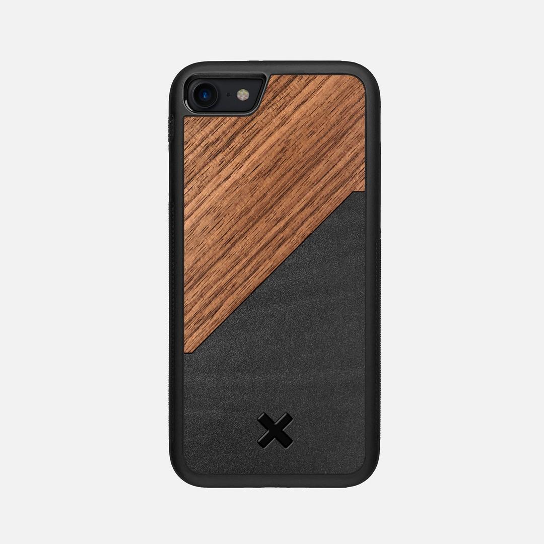 Walnut Rift Case for the Apple iPhone SE (2020) featuring a Genuine Leather and Walnut Wood backer with the Keyway X Mark#Phone Model_iPhone SE (2020)
