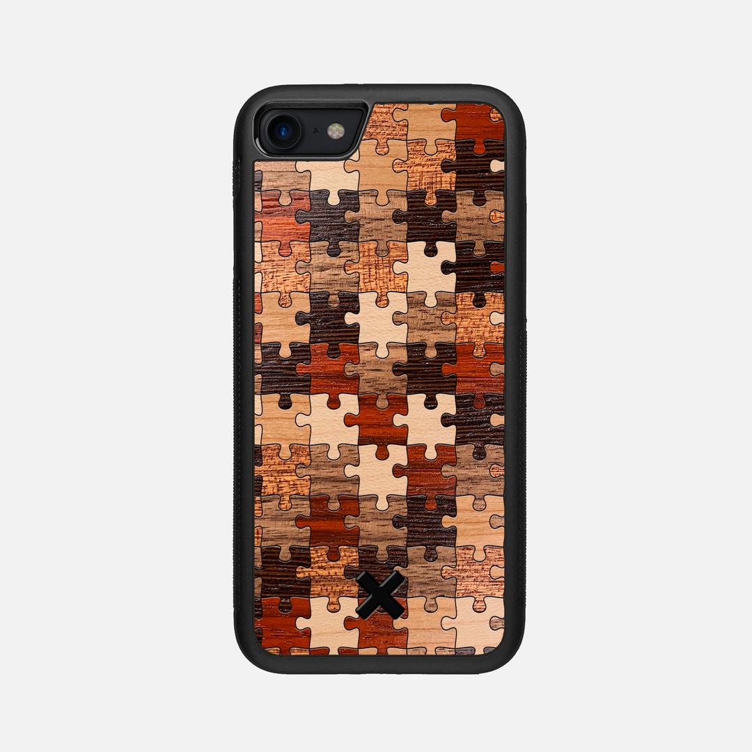 Puzzle Case for the Apple iPhone SE (2022) featuring a Wenge, Maple, Cherry, Sapele, Padauk, and Walnut Wood backer with the Keyway X Mark#Phone Model_iPhone SE (2022)