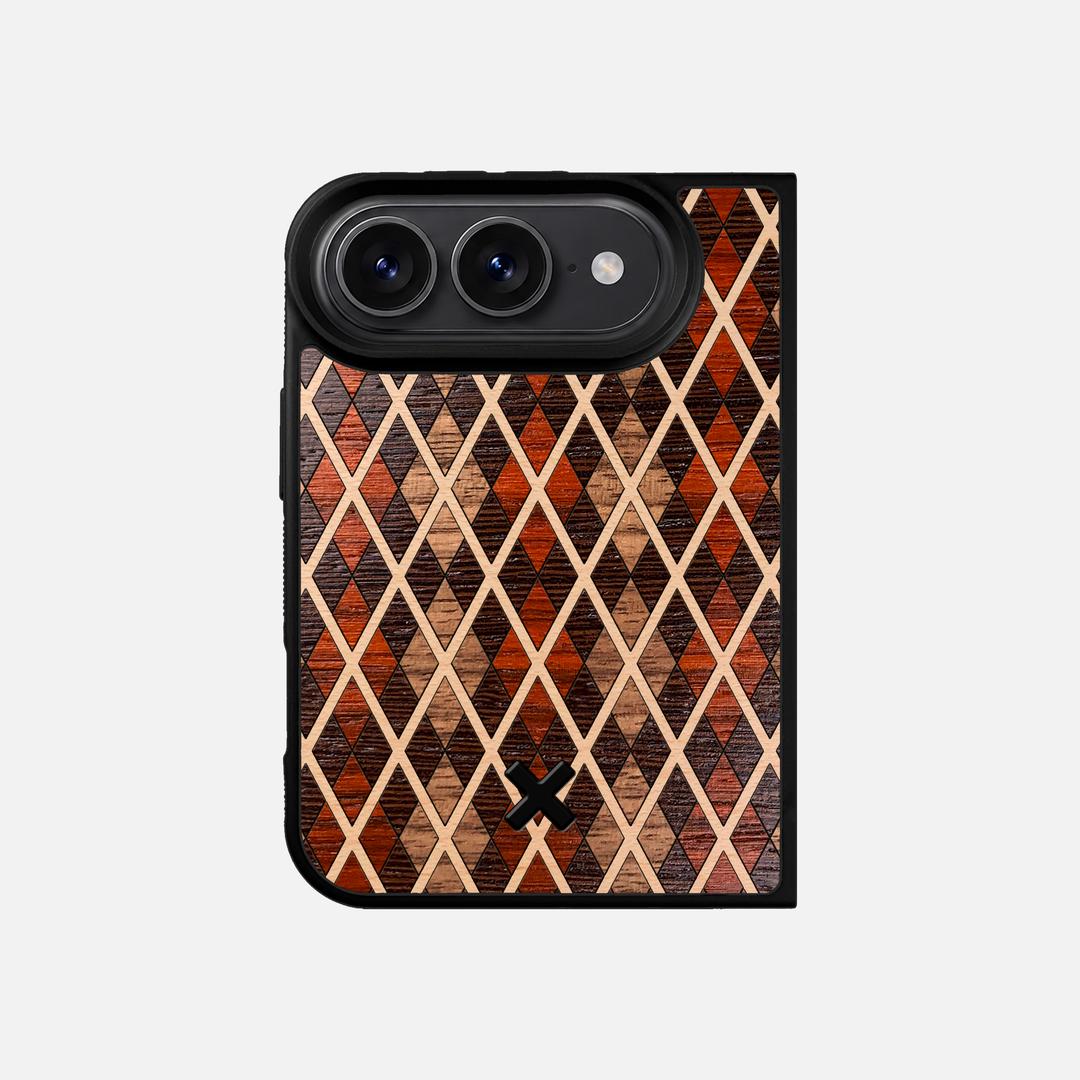 Argyle Case for the Apple iPhone Duo featuring a Walnut, Padauk, Wenge, and Maple Wood backer with the Keyway X Mark#Phone Model_iPhone Duo
