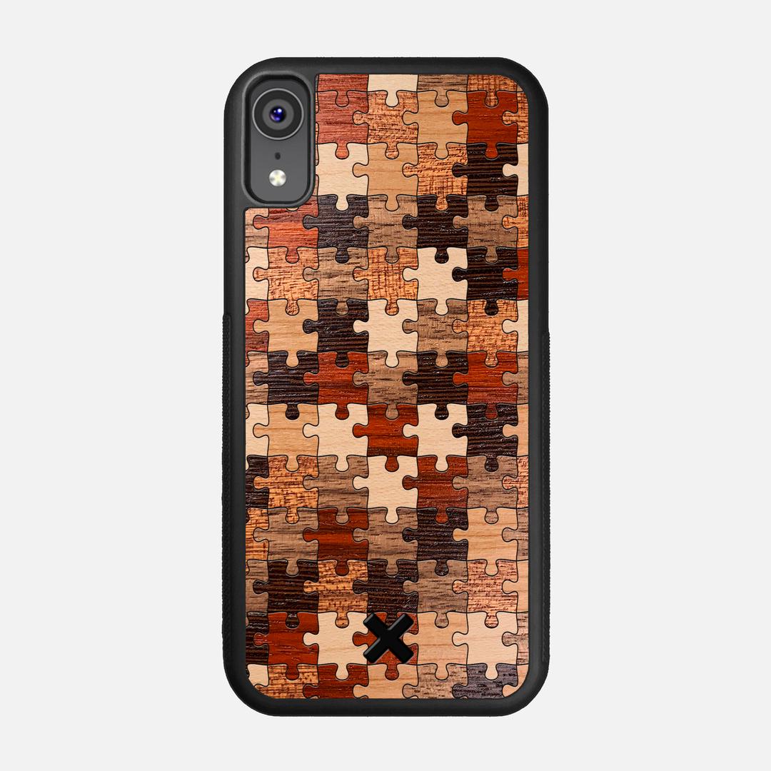 Puzzle Case for the Apple iPhone XR featuring a Wenge, Maple, Cherry, Sapele, Padauk, and Walnut Wood backer with the Keyway X Mark#Phone Model_iPhone XR