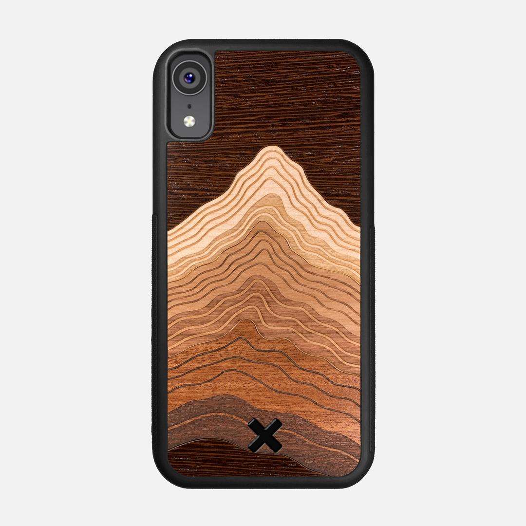 Summit Case for the Apple iPhone XR featuring a mountain of Wenge, Maple, Cherry, and Sapele Wood backer with the Keyway X Mark#Phone Model_iPhone XR