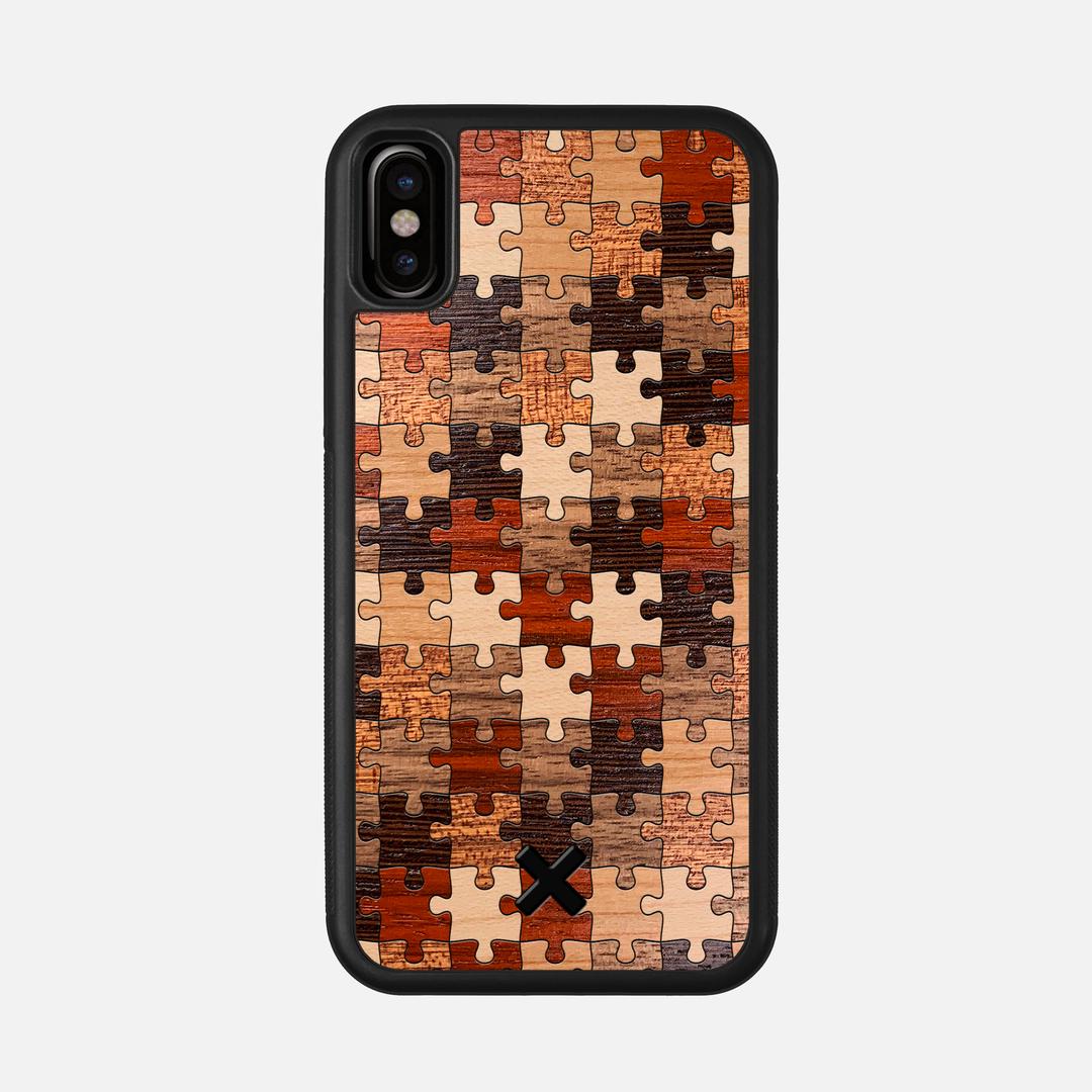 Puzzle Case for the Apple iPhone XS featuring a Wenge, Maple, Cherry, Sapele, Padauk, and Walnut Wood backer with the Keyway X Mark#Phone Model_iPhone XS