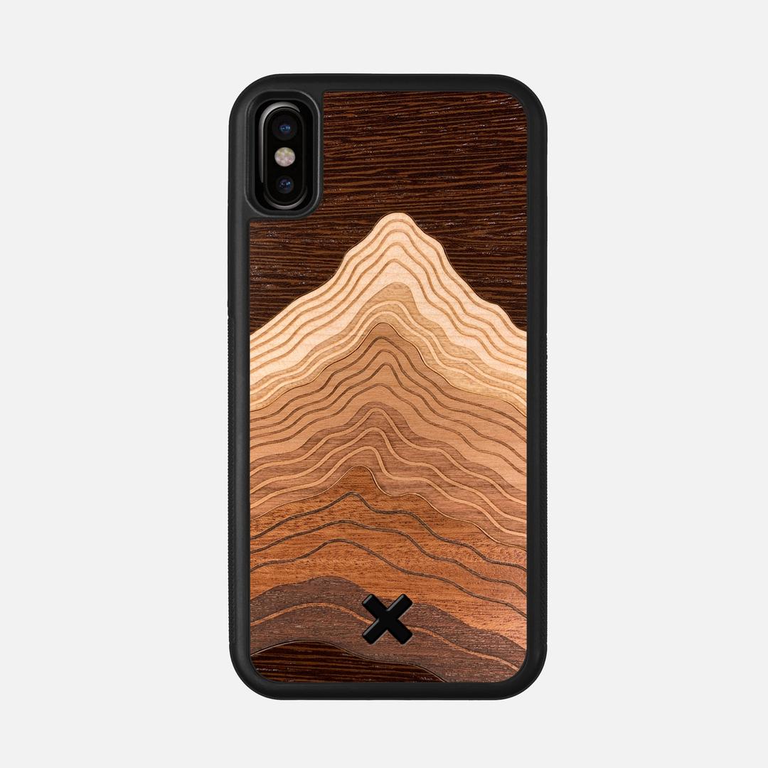 Summit Case for the Apple iPhone XS featuring a mountain of Wenge, Maple, Cherry, and Sapele Wood backer with the Keyway X Mark#Phone Model_iPhone XS