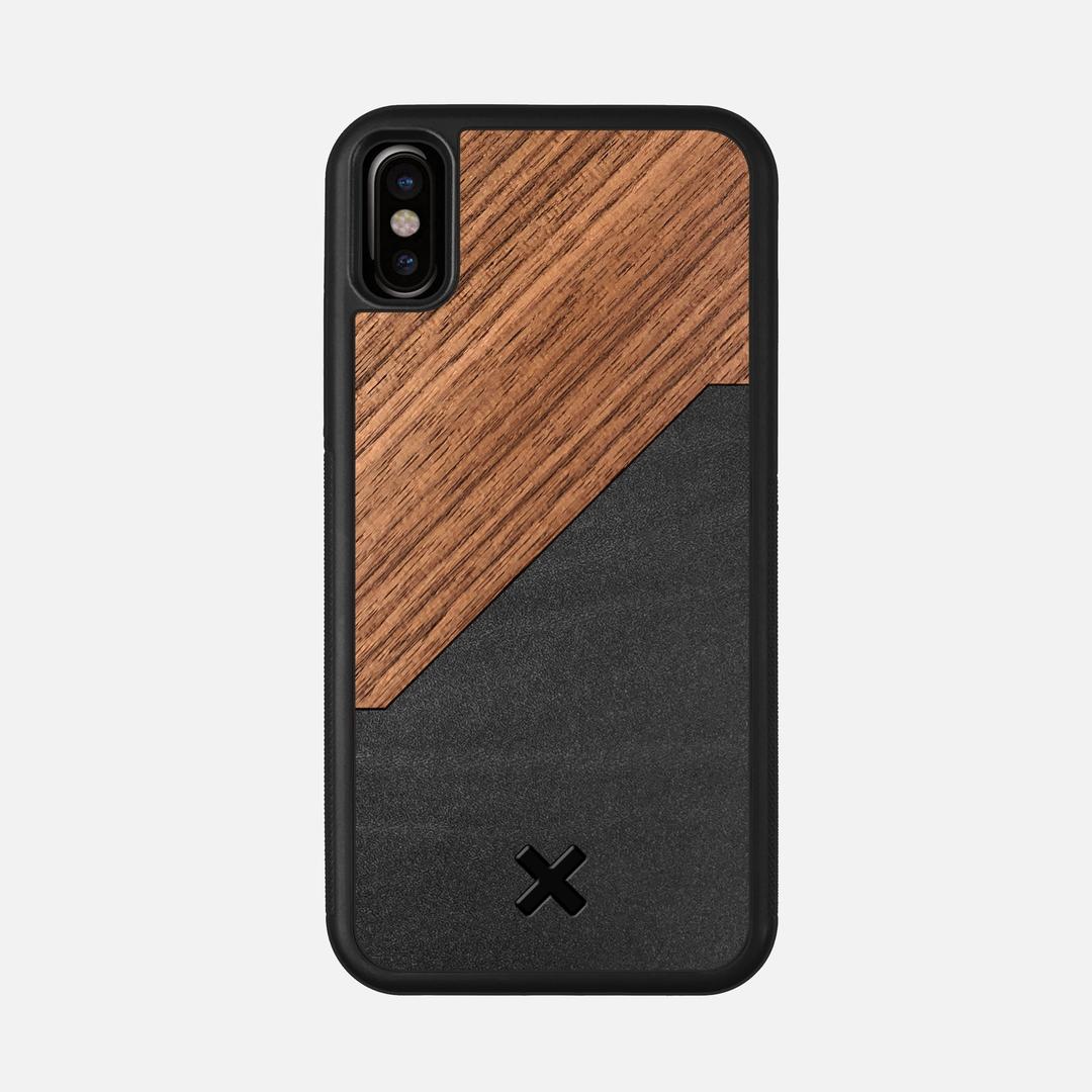 Walnut Rift Case for the Apple iPhone XS featuring a Genuine Leather and Walnut Wood backer with the Keyway X Mark#Phone Model_iPhone XS